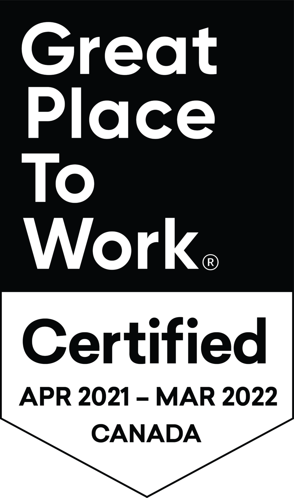 Great Place to Work Certified in Canada Badge 2021 Black and White