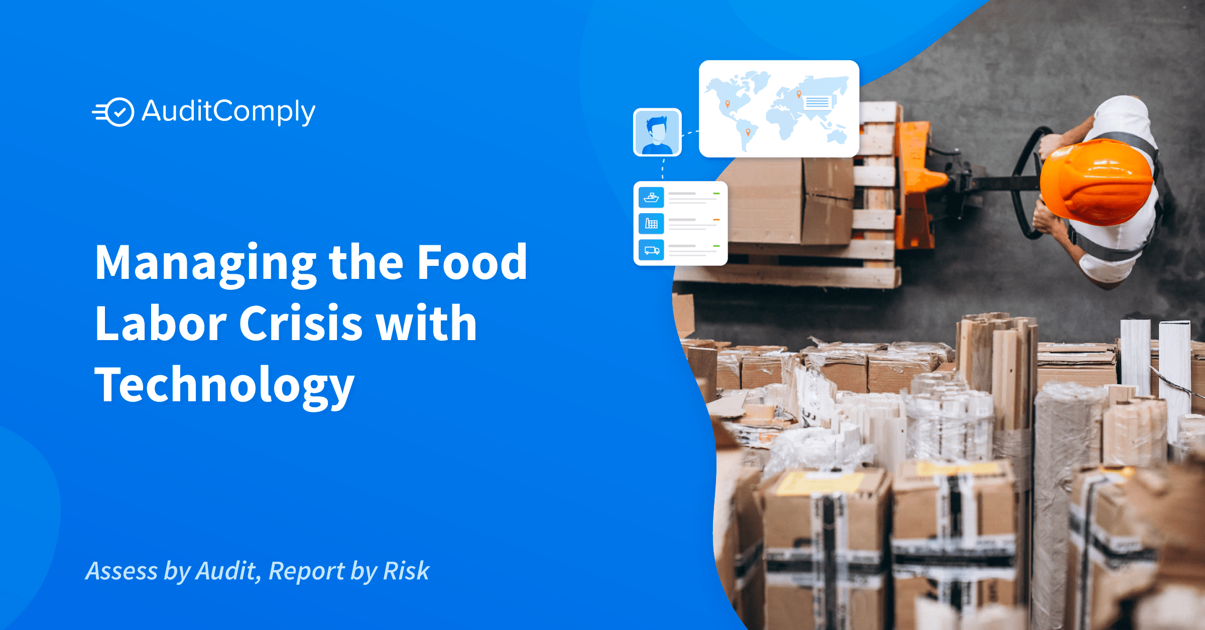 text reading Managing the Food Labor Crisis with Technology beside an image of a factory worker