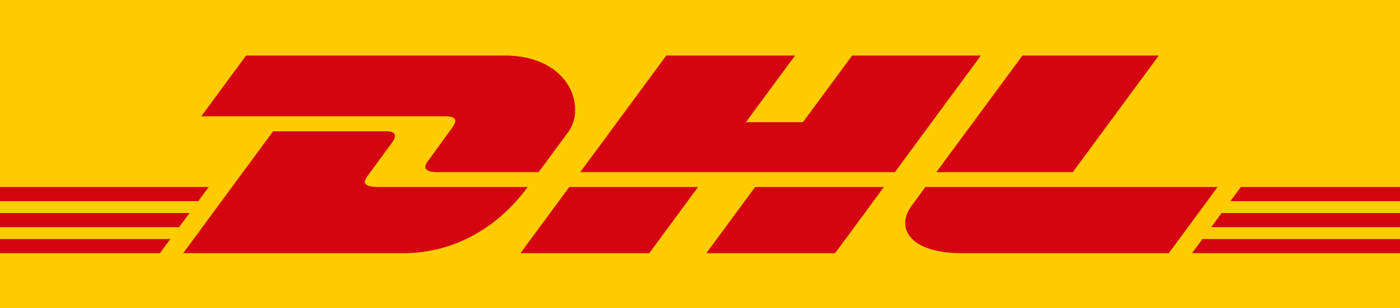 Logotipo de DHL, fondo amarillo (promoción Powered-by-Nulogy)