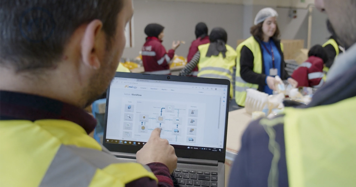 Co-pack team working a value-added services line in a 3PL warehouse
