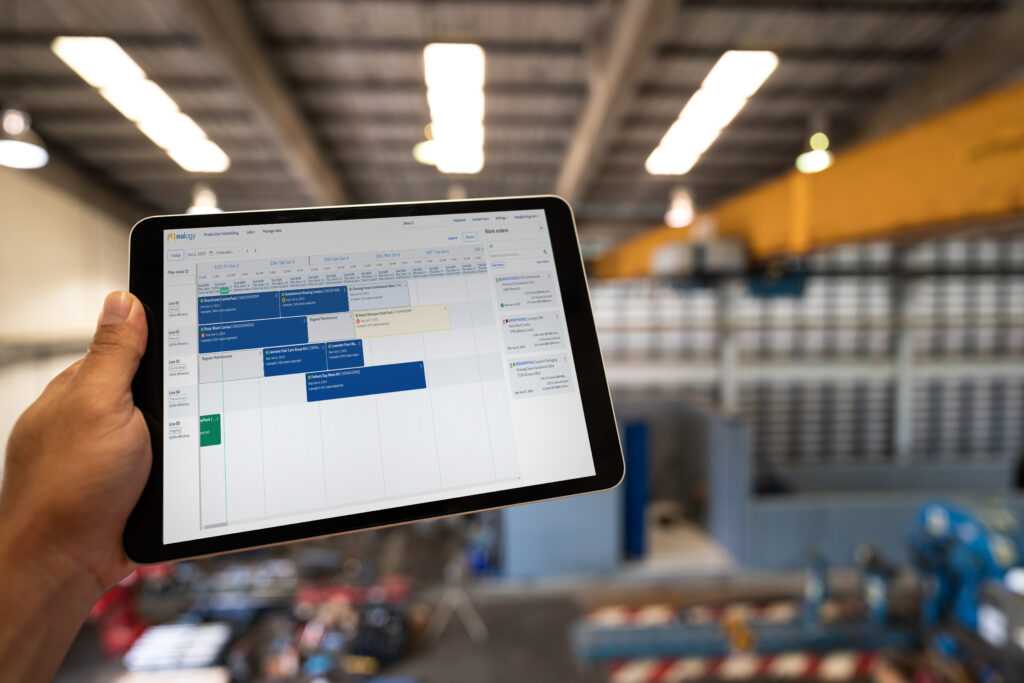 Nulogy Production Scheduling tablet dashboard warehouse