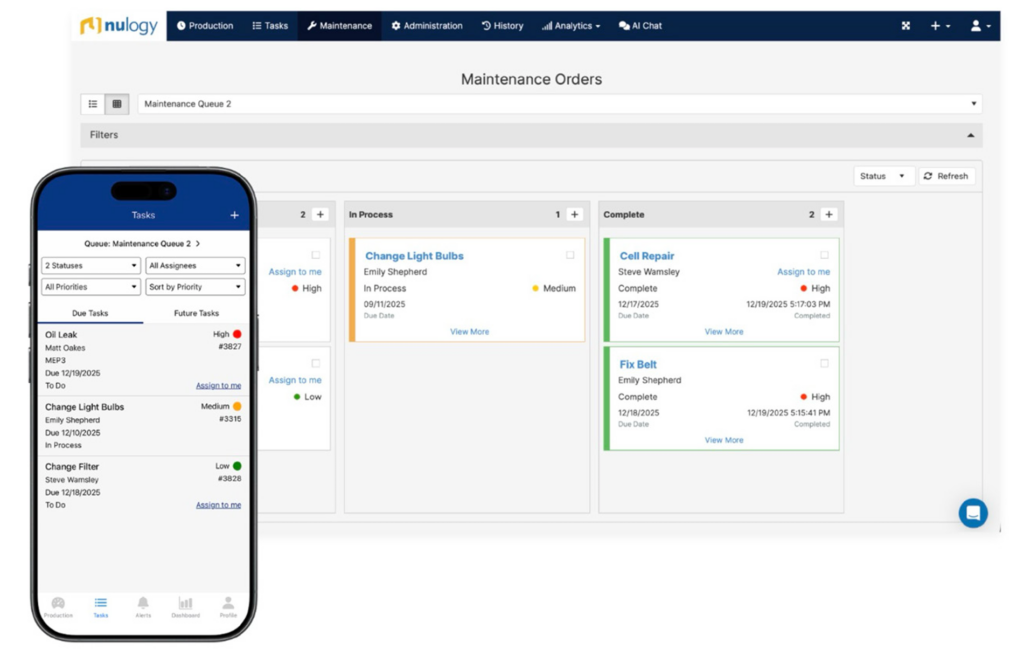 Nulogy Maintenance Overview Screenshot