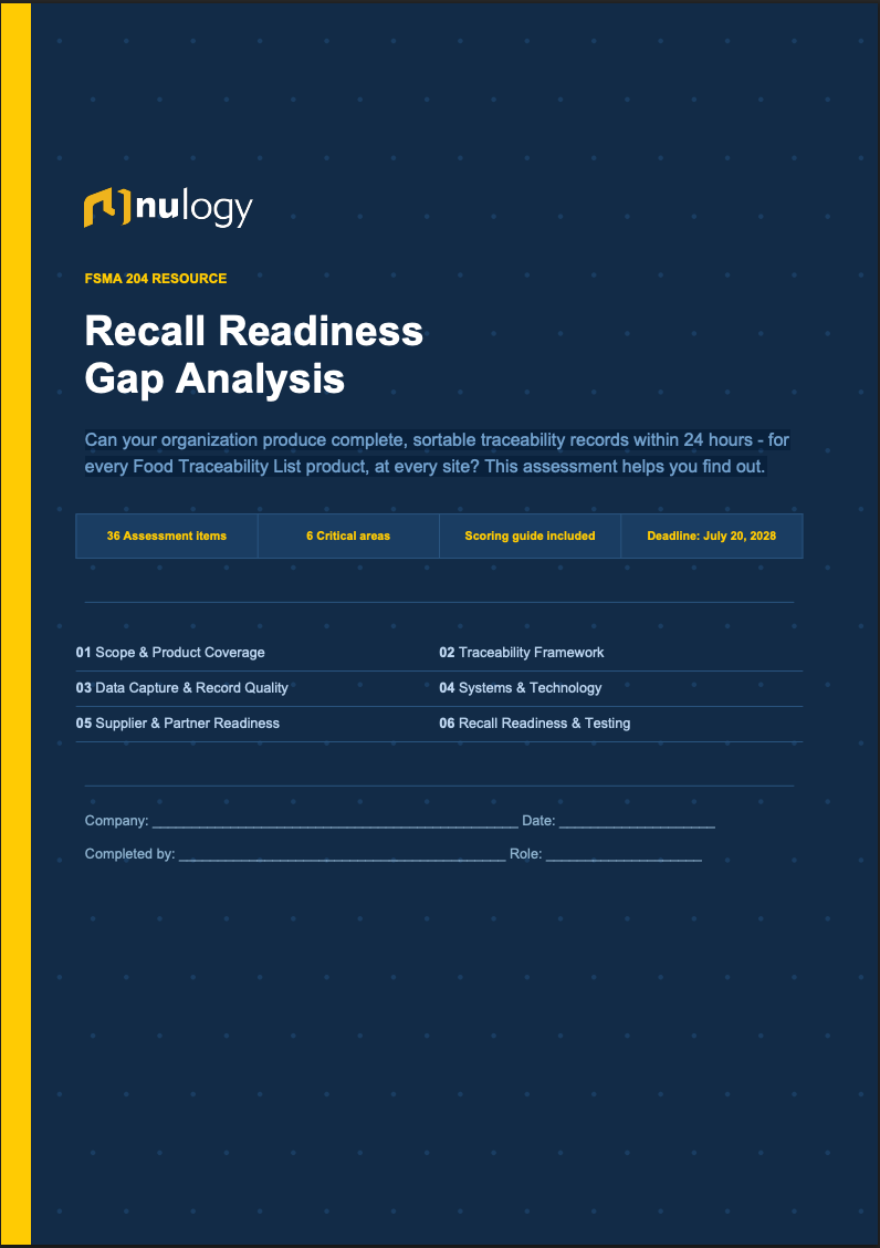 FSMA 204 recall readiness gap analysis cover