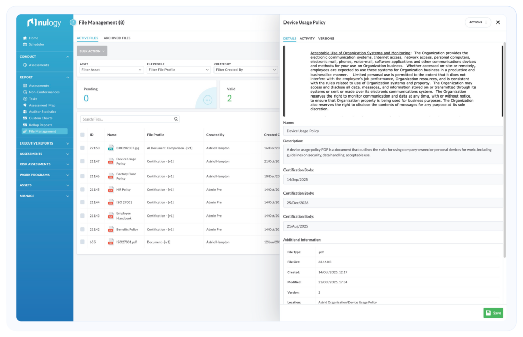 Certification and document management