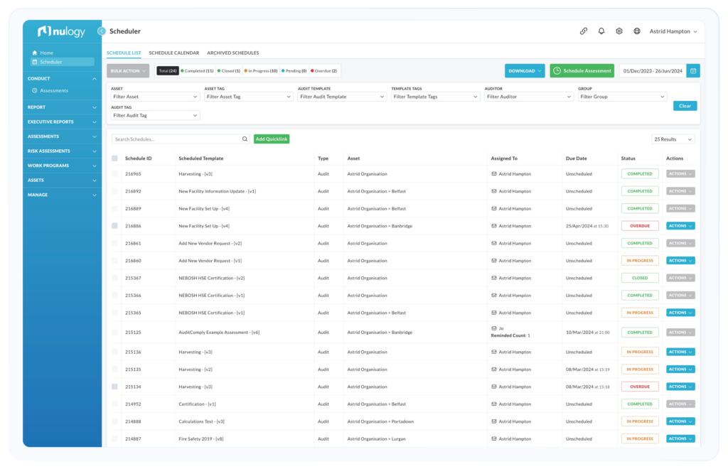 Scheduling assessments across sites