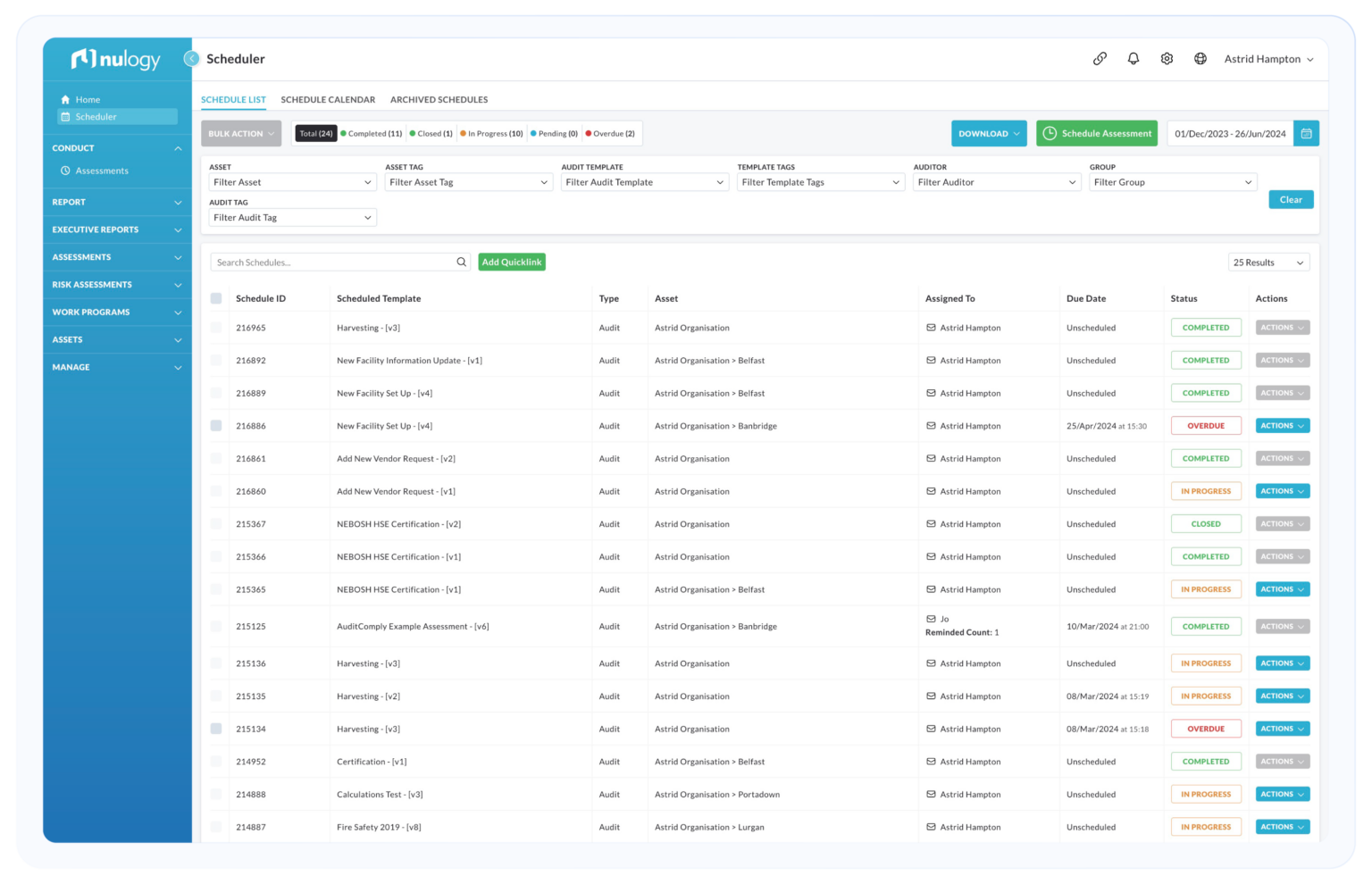 Scheduling assessments across sites